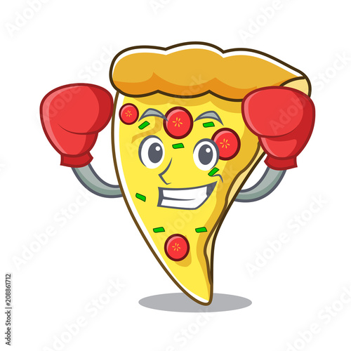 Boxing pizza slice character cartoon