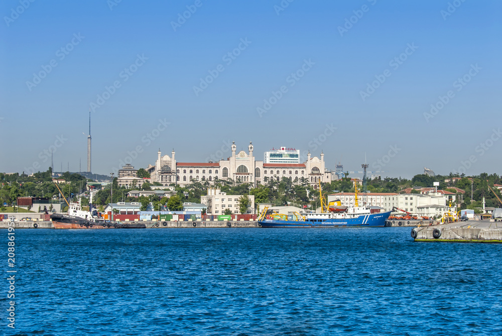 Istanbul, Turkey, 8 June 2018: Kadikoy Haydarpasa port and Marmara University