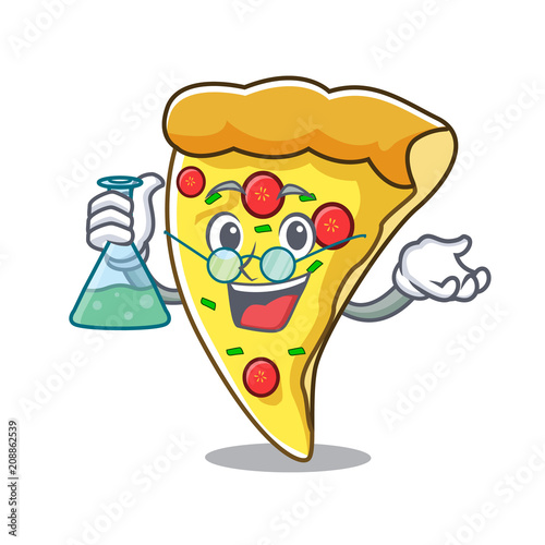 Professor pizza slice character cartoon