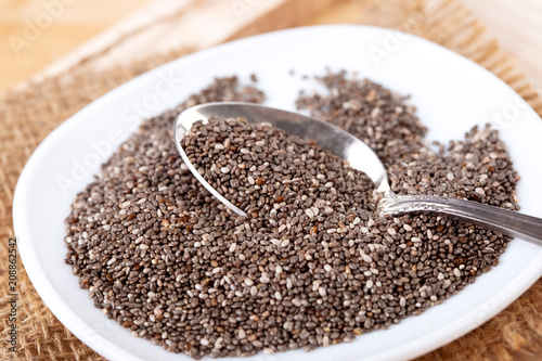 Close up Chia seeds in spoon , superfood and rich of nutrient an antioxidant © Cozine