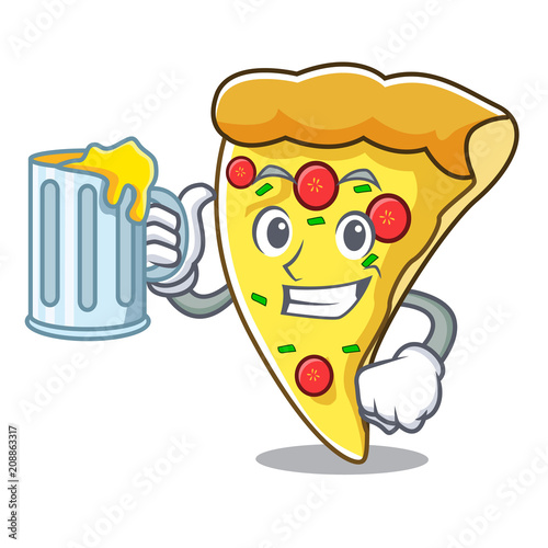 With juice pizza slice mascot cartoon