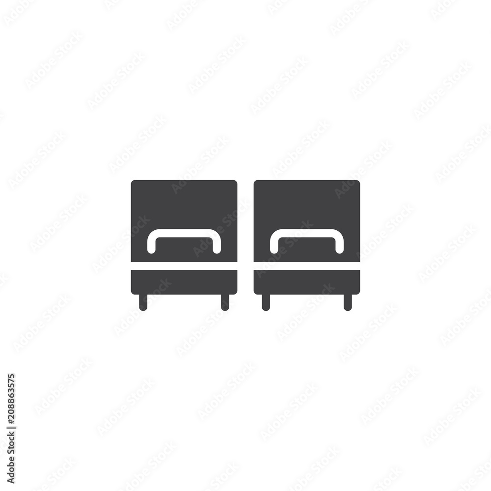 Hotel Twin bed room vector icon. filled flat sign for mobile concept and web design. Two single beds simple solid icon. Symbol, logo illustration. Pixel perfect vector graphics Hotel Twin bed room vector icon. filled flat sign for mobile concept and web design. Two single beds simple solid icon. Symbol, logo illustration. Pixel perfect vector graphics