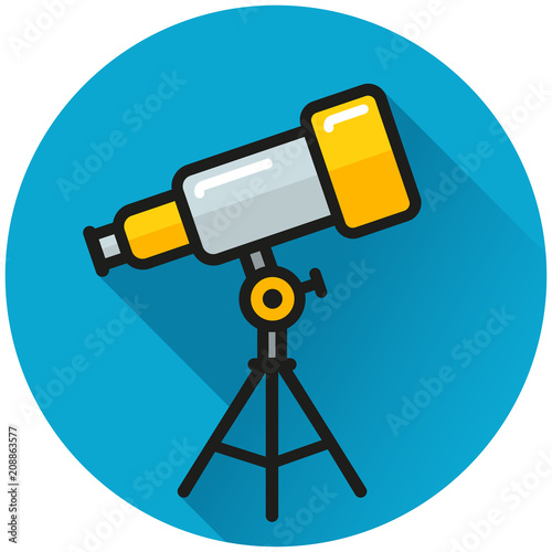 telescope circle blue icon concept