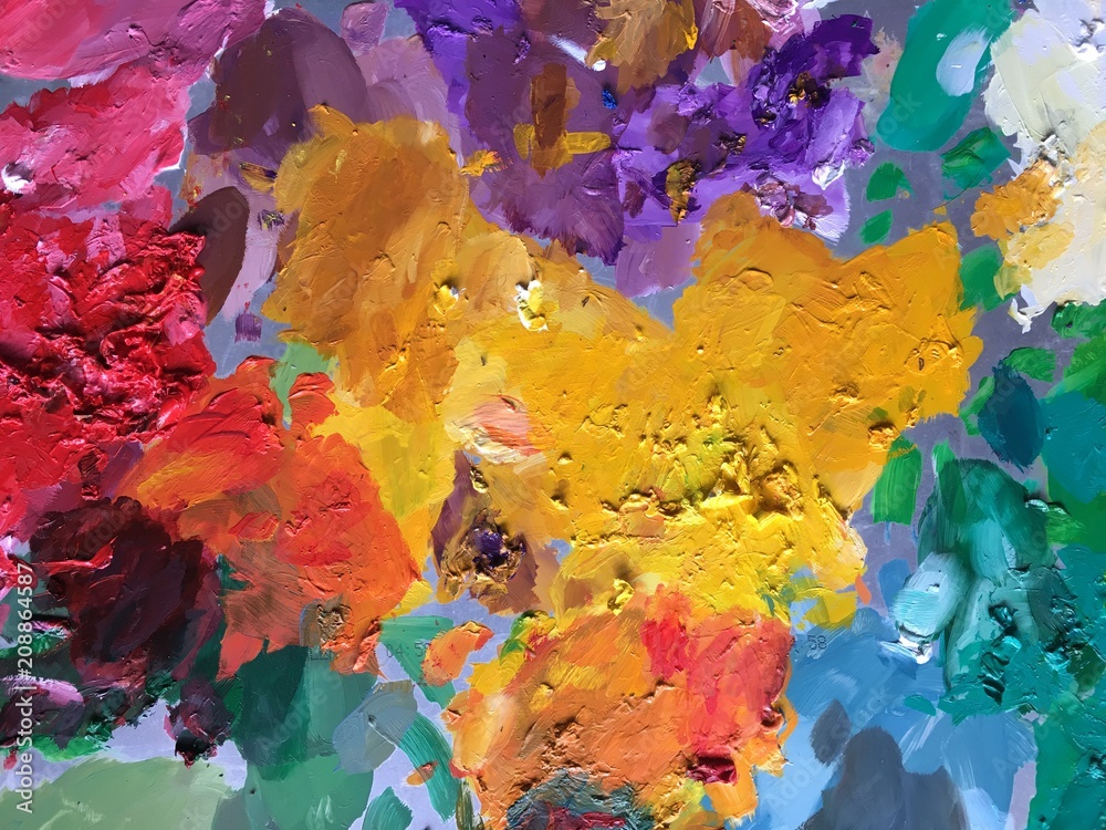 Colorful oil color on the palette