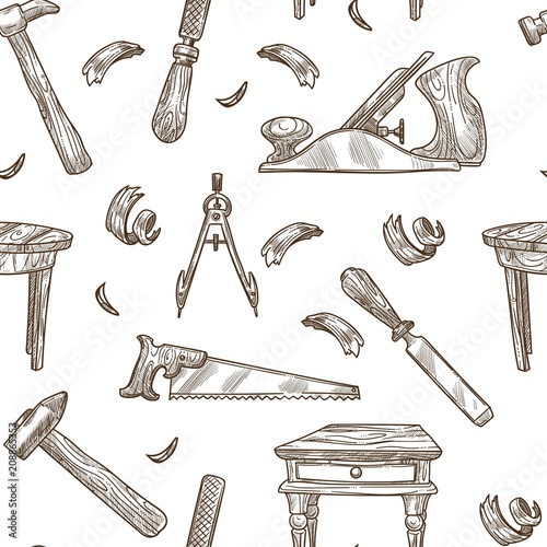 Carpentry tools vector pattern background