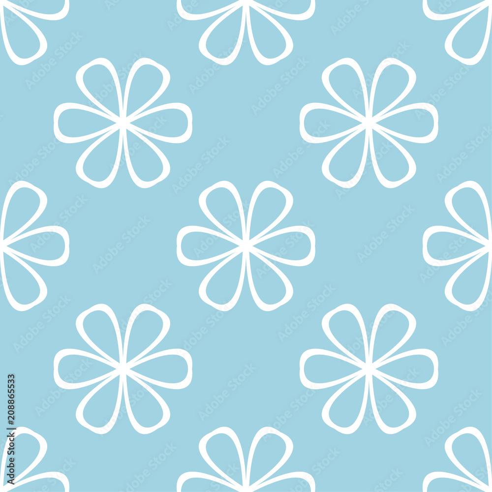 Obraz premium White floral seamless pattern on blue background