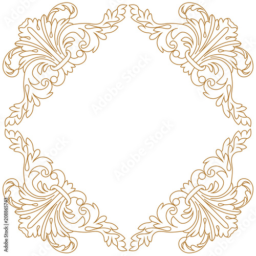 Wallpaper Mural Golden vintage border frame engraving with retro ornament pattern in antique baroque style decorative design. Vector Torontodigital.ca
