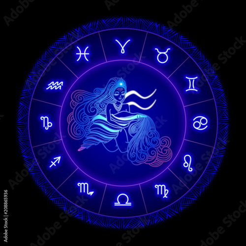 Aquarius zodiac sign, horoscope symbol, vector illustration