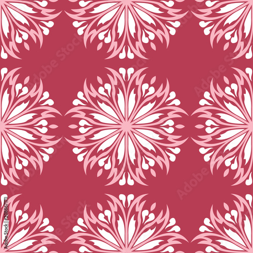 Red and beige floral seamless pattern. Pale red colored background