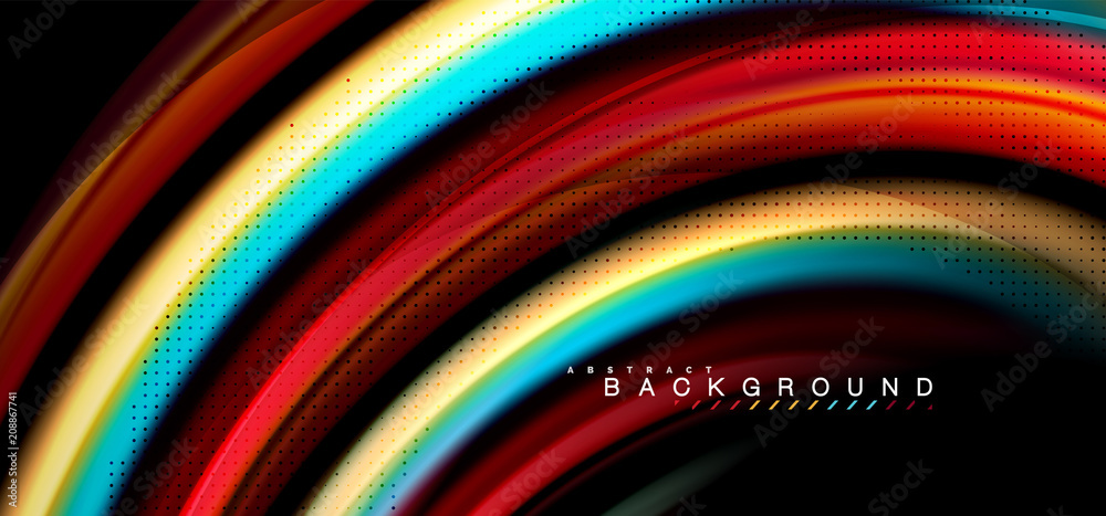 Multicolored wave lines on black background design Multicolored wave lines on black background design