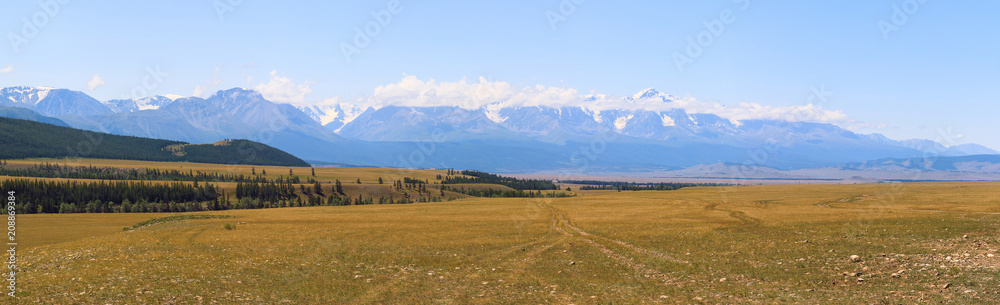 Chuya steppe. View of the Severo-Chui Range. Mountain Altai.