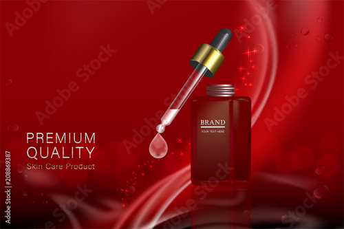 Beauty product, Red cosmetic container with advertising background ready to use, luxury skin care ad, illustration 3d vector.	