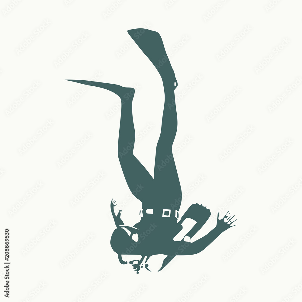 Silhouette of diver. Icon diver. The concept of sport diving. Silhouette of diver. Icon diver. The concept of sport diving.