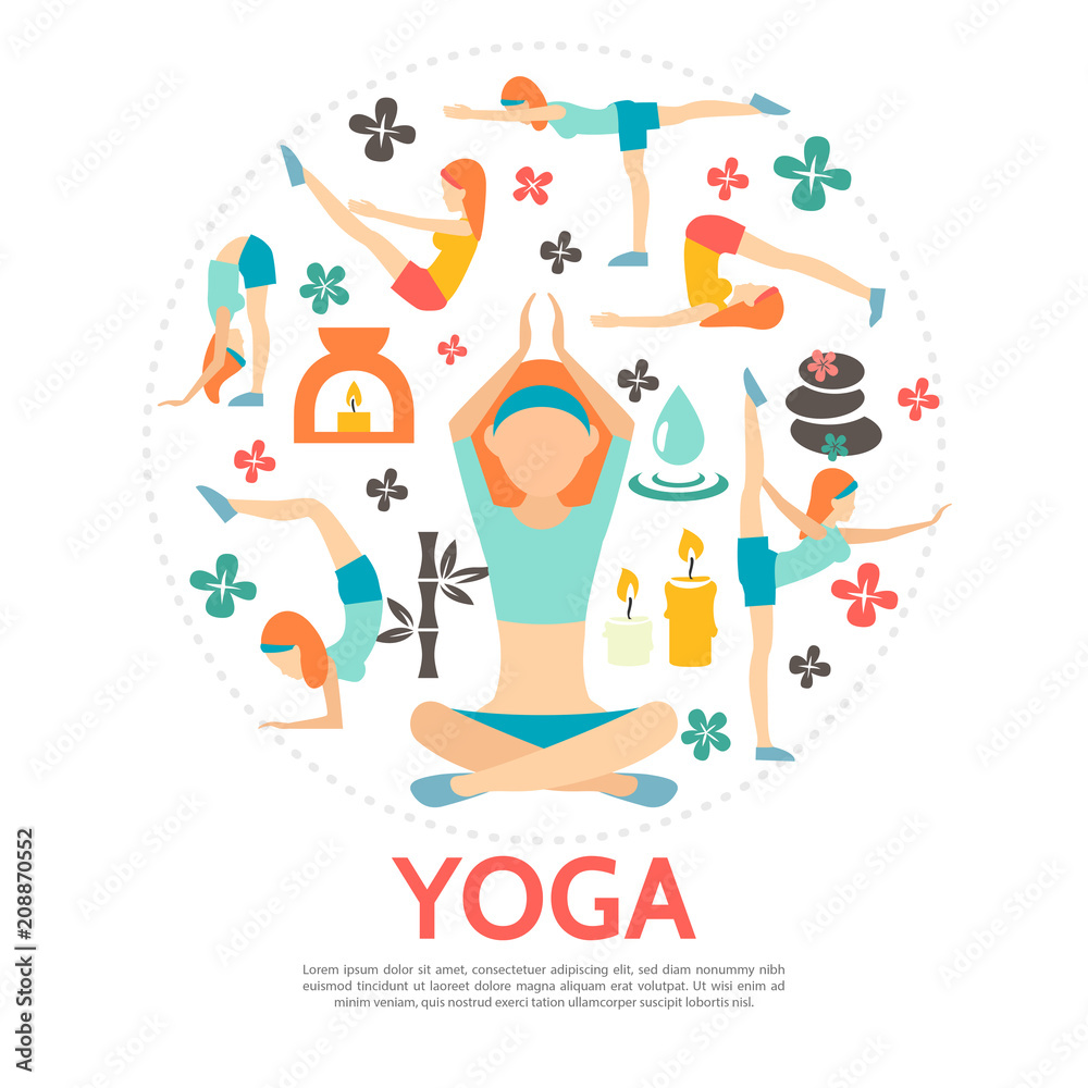 Fototapeta premium Flat Yoga Round Concept