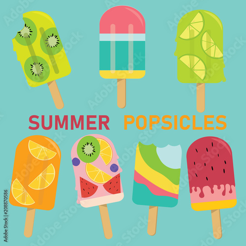 set of vector pastel Popsicle, fruit Popsicle, ice cream, sweet Summer pastel concept	