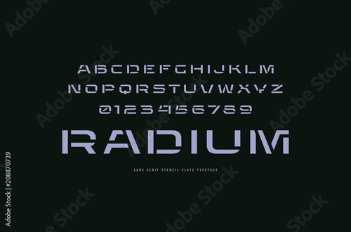 Extended stencil-plate sans serif font in military style