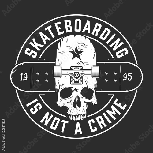 Vintage skateboarding monochrome round emblem