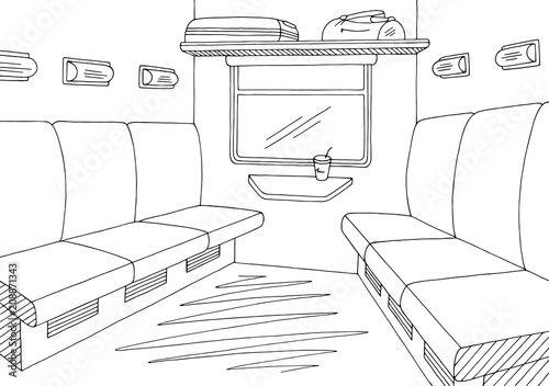 Train interior graphic black white sketch illustration vector