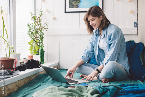 A young girl working at home