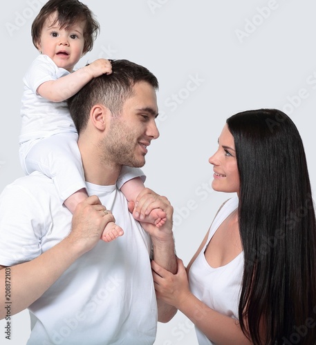 A happy family on white background