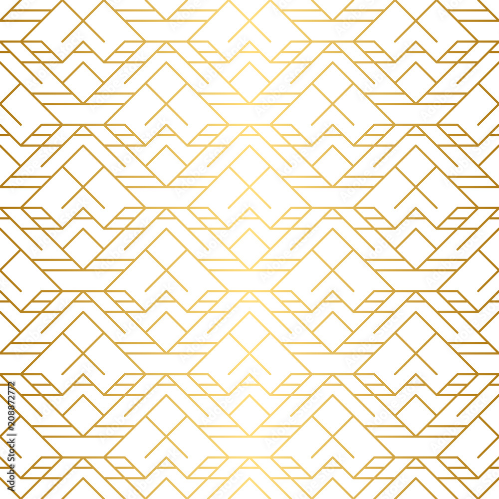 Golden texture. Seamless geometric pattern. Golden background. Vector seamless pattern. Geometric background with rhombus and nodes.
