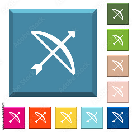 Bow with arrow white icons on edged square buttons