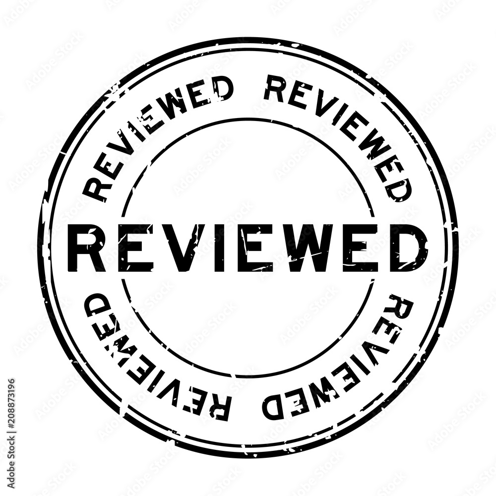 Grunge black reviewed word round rubber seal stamp on white background