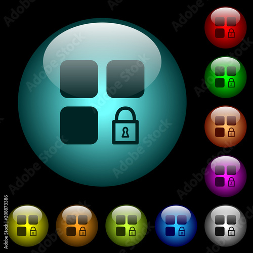 Lock component icons in color illuminated glass buttons