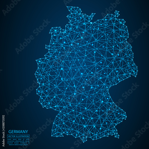 Wallpaper Mural A map of Germany consisting of 3D triangles, lines, points, and connections