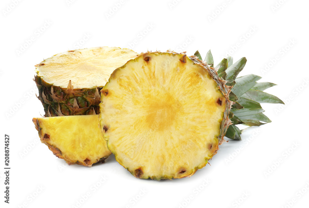 Ripe fresh pineapple on white background