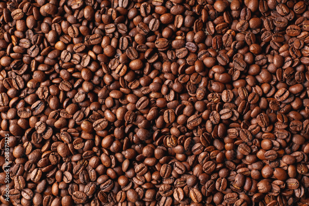 A lot of coffee beans after roasting