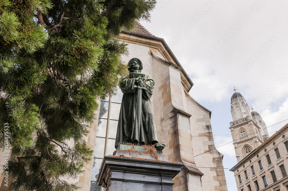 Zürich, Zwingli-Denkmal, Denkmal, Zwingli, Kirche, Wasserkirche ...