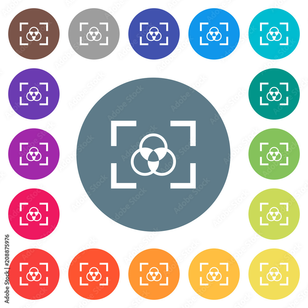 Camera white balance setting flat white icons on round color backgrounds Camera white balance setting flat white icons on round color backgrounds