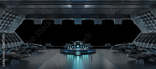 Fototapeta Naklejka Na Ścianę i Meble -  Llanding strip spaceship interior isolated on black background 3D rendering