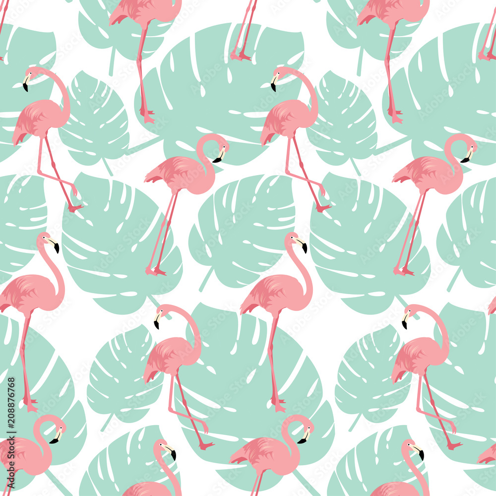 Summer pattern background with pink Flamingo birds Stock Vector | Adobe ...