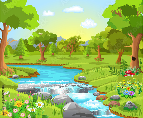 nature landscape with a river passing in the middle