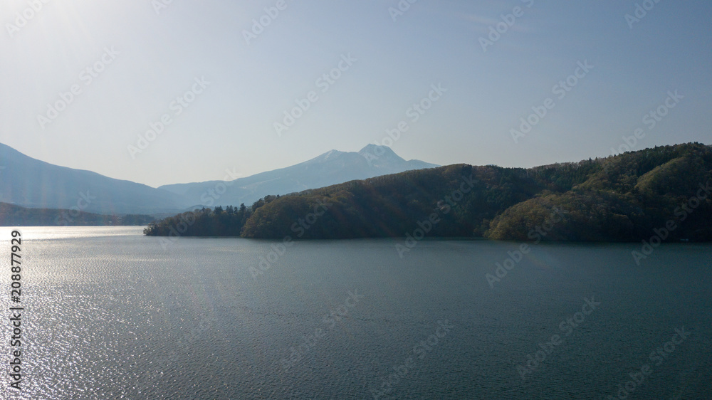 aerial view at lake nojiri in nagano japan