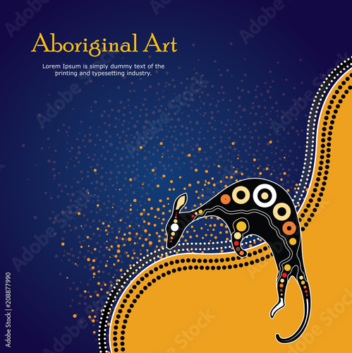 Aboriginal art vector Banner with text. Illustration based on aboriginal style of background.