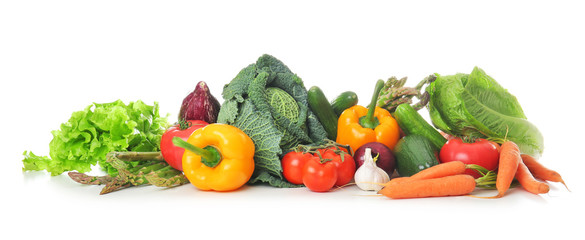 Fresh vegetables on white background. Healthy food concept