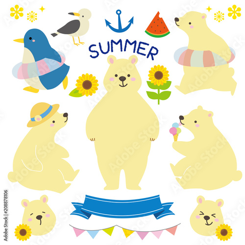 Summer polar bear illustration set
