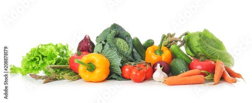 Fresh vegetables on white background. Healthy food concept
