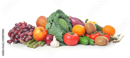 Fototapeta Naklejka Na Ścianę i Meble -  Fresh fruits and vegetables on white background. Healthy food concept