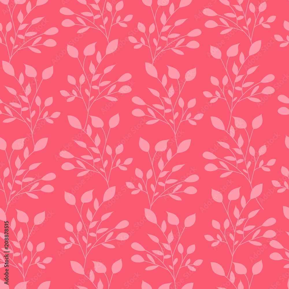 Pink leaves seamless pattern flat vector template nature leaf wallpaper.