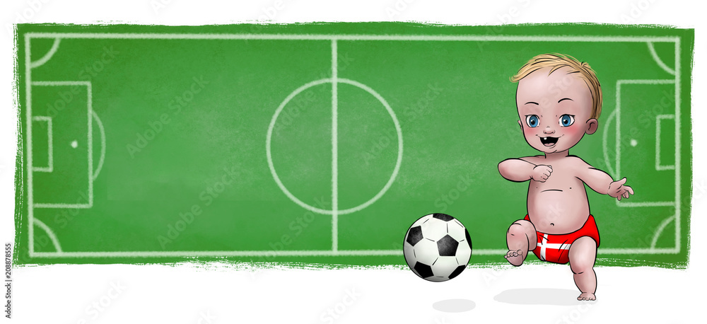 Fototapeta premium Cute Baby playing football - Denmark