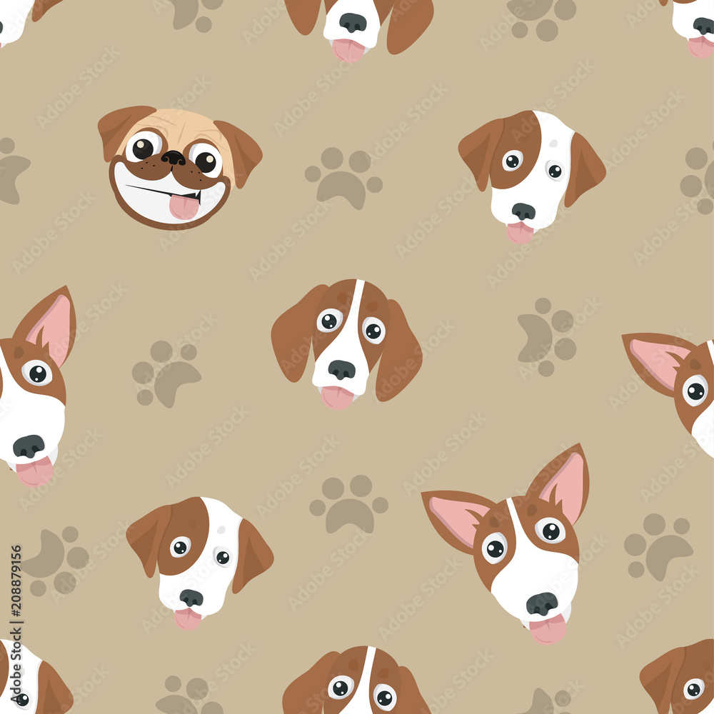 Variety of cute dog  Head Seamless Pattern