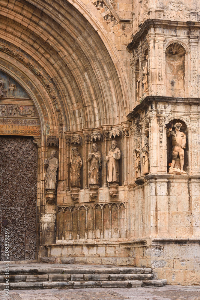 entrance of cathedral of Santa Maria in Morella, Maestrazgo, Castellon, Spain