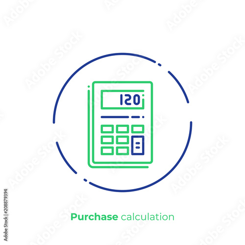 Line art budget calculator. Finance calculation. Scalable vector icon in modern outline style. Lineart elements vector illustration.