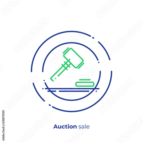 Finance auction line art icon, business case judgement vector art, outline digital bargain illustration