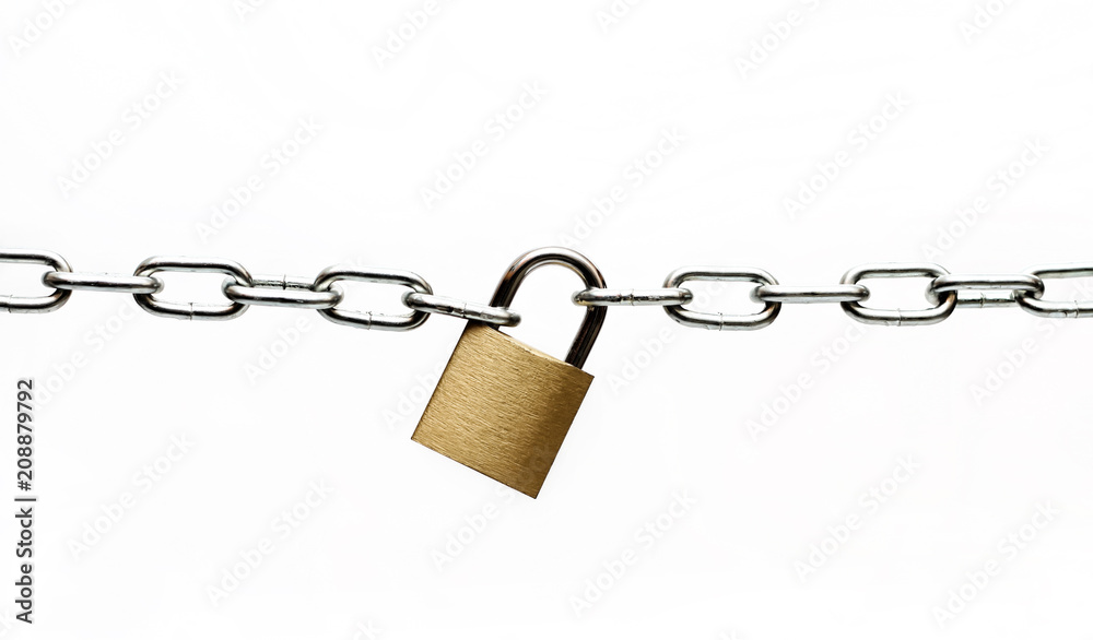 Padlock and chain isolated on white background Padlock and chain isolated on white background