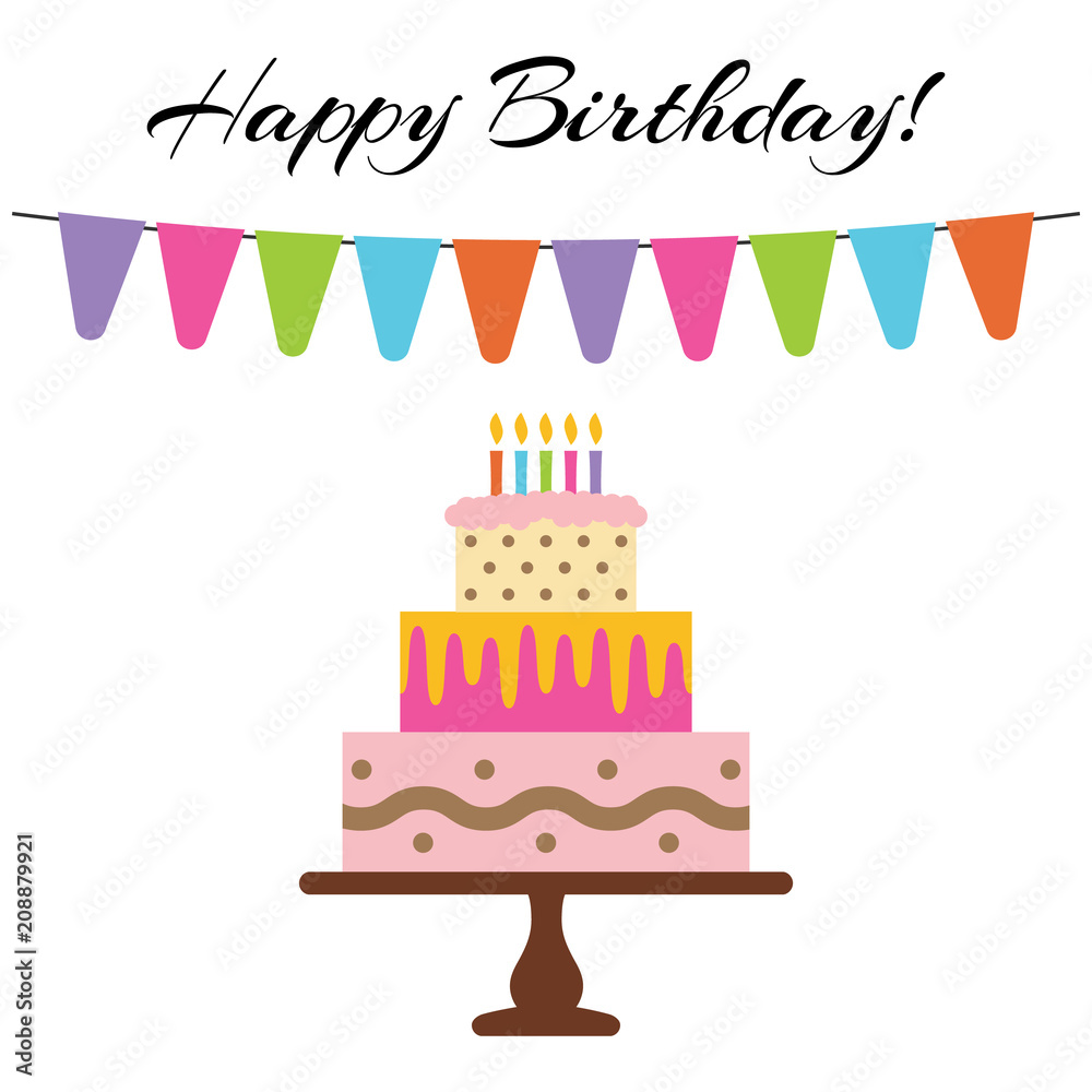Greeting Card with Sweet Cake for Birthday Celebration. Vector illustration
Greeting Card with Sweet Cake for Birthday Celebration. Vector illustration